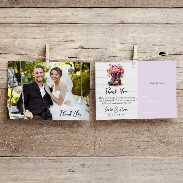 Floral Farm Boots Rustic Wedding Thank You Card (Creator Uploaded)