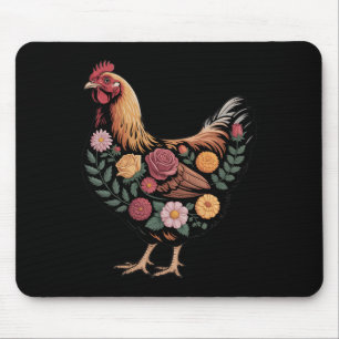 Floral Farm Chicken Nature Enthusiasts Cottagecore Mouse Mat