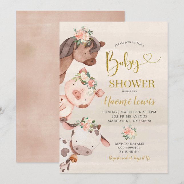 Floral Farm Girl Baby Shower Invitation (Front/Back)