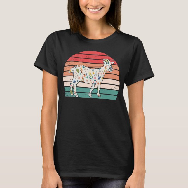 Floral Farm Goat Farmer Cute Farm Animal Retro T-Shirt (Front)