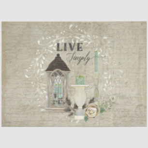 Floral Farmhouse Lantern Ephemera Wood Decoupage Tissue Paper