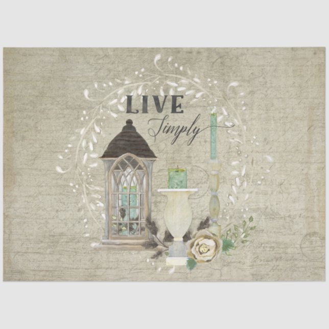 Floral Farmhouse Lantern Ephemera Wood Decoupage Tissue Paper (Front)