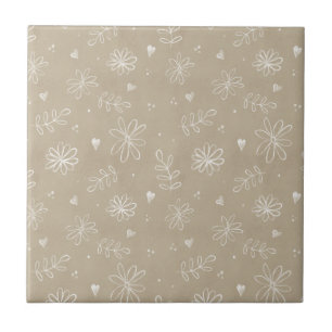 Floral Farmhouse Simple Tan Beige Ceramic Tile