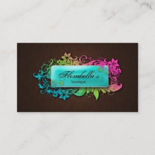 Floral Fashion Linen Blue Brown Business Card