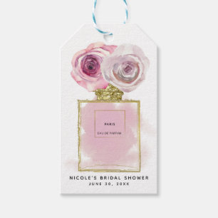 Floral Fashion Perfume Bottle Pink Roses Gold Glam Gift Tags