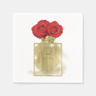 Floral Fashion Perfume Bottle Red Roses Gold Glam Napkin