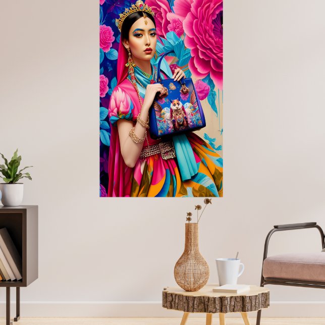 Floral fashion princess with handbag poster (Living Room 3)