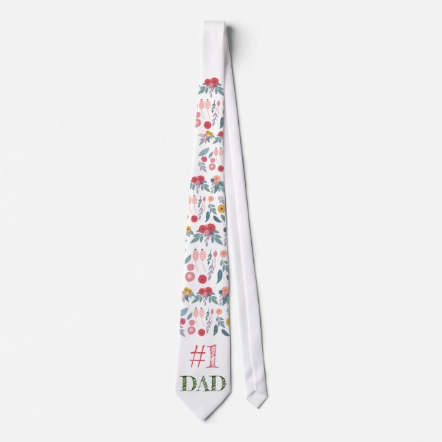 Floral Father's Day Necktie : #1 DAD  (Front)
