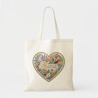 Floral Faux Embroidery Heart Mama Tote Bag
