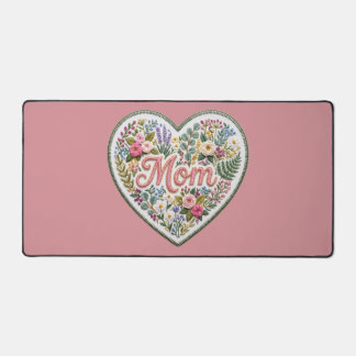 Floral Faux Embroidery Heart Mom Desk Mat