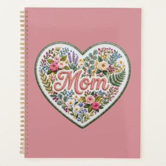 Floral Faux Embroidery Heart Mom Planner