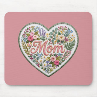 Floral Faux Embroidery Heart Mum Mouse Mat