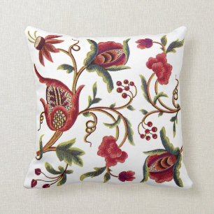 Floral Faux Jacobean Embroidered Pillow