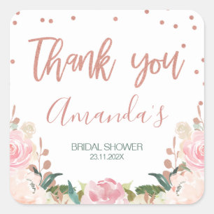 Floral Faux Rose Gold Bridal Shower Sticker