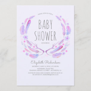 Floral Feather Antlers Woodland Boho Baby Shower Invitation