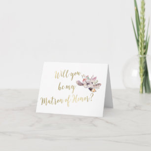 Floral Feathers Boho Will you be Matron of Honour Thank You Card
