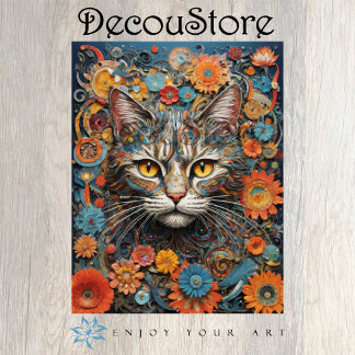 Floral Feline Decoupage Tissue Paper