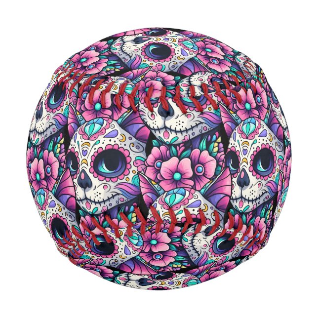 Floral Feline Dia de los Muertos Baseball (Front)