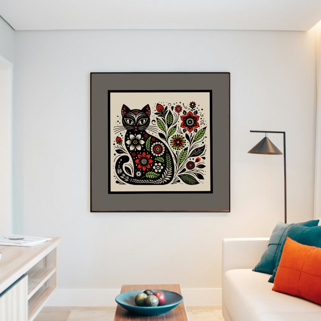 Floral Feline Folk Art Poster (Creator Uploaded)