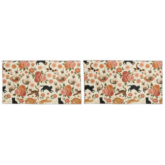 Floral Felines: Cozy Cats & Blooms Pattern Pillowcase