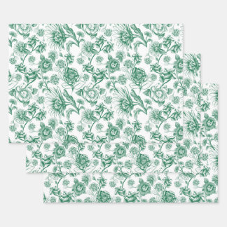 Floral felines (green) wrapping paper sheet