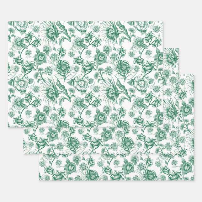 Floral felines (green) wrapping paper sheet (Set)