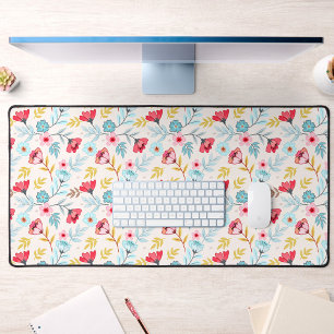 Floral Feminine Colorful Pink Blue Desk Mat