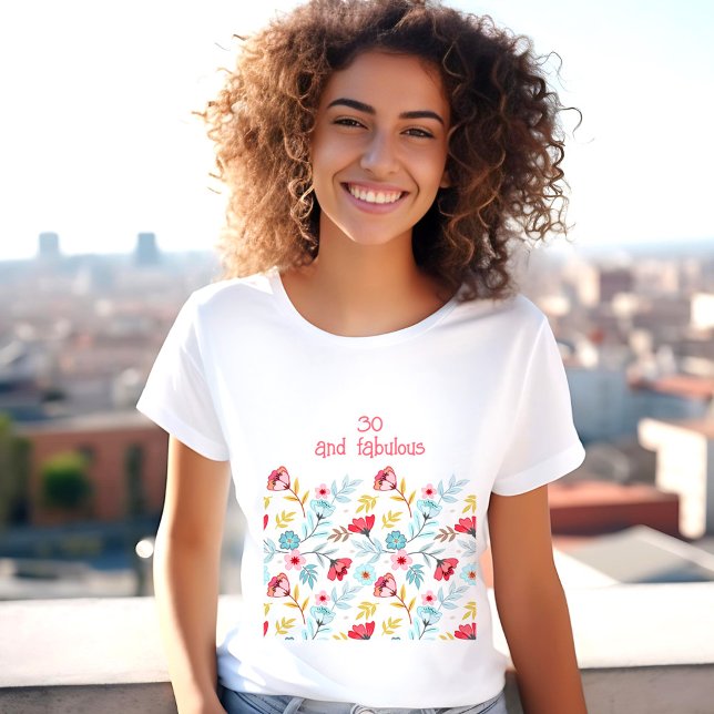 Floral Feminine Colourful Summer 30th Birthday Nam T-Shirt (Floral Feminine Colorful Summer 30th Birthday Name T-Shirt)