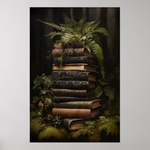 Floral Fern Books Print, Dark Academia Gothic Poster