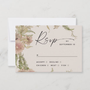 Floral & Fern Wedding Insert. Warm Ivory Botanical RSVP Card