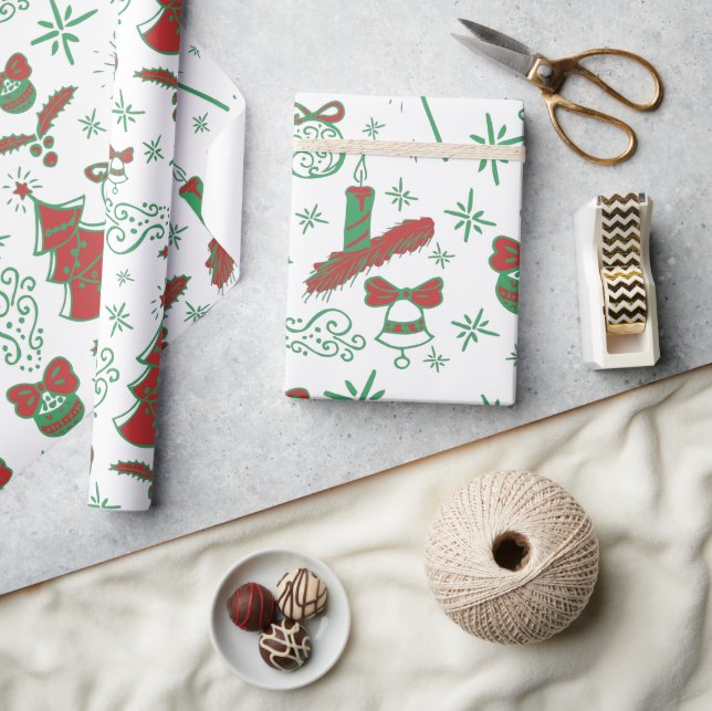 Floral Festive Illustration Merry Christmas Wrapping Paper (Crafts)