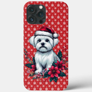 Floral Festive Maltese Dog with Santa Hat Xmas Dog iPhone 13 Pro Max Case