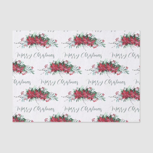 Floral Festive Poinsettia Christmas Holidays Tissue Paper (Front)