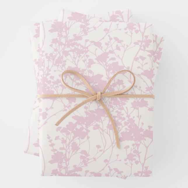 Floral Field (Ivory - Blush Pink) Wrapping Paper Sheet (In situ)