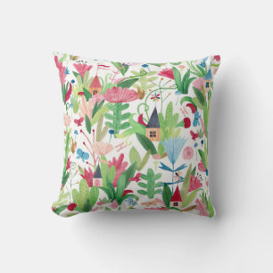 Floral Fields: Watercolor Houses Pattern Cushion