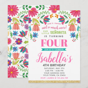 Floral Fiesta 4th Birthday Invitation