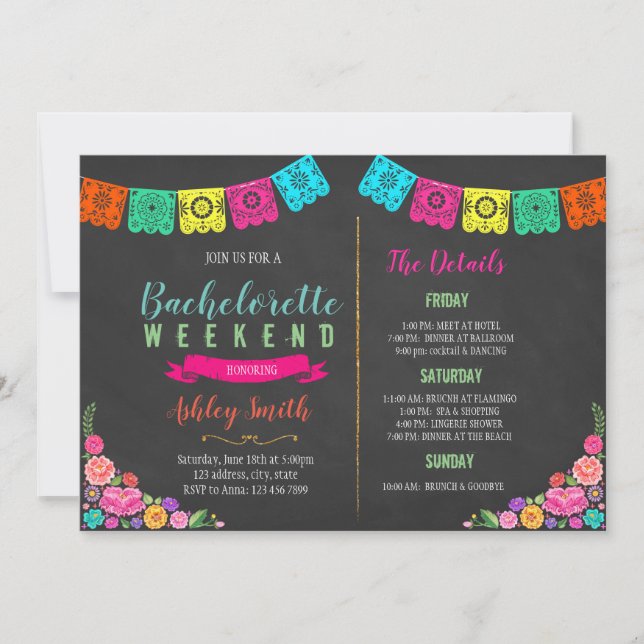Floral fiesta bachelorette Itinerary invitation (Front)