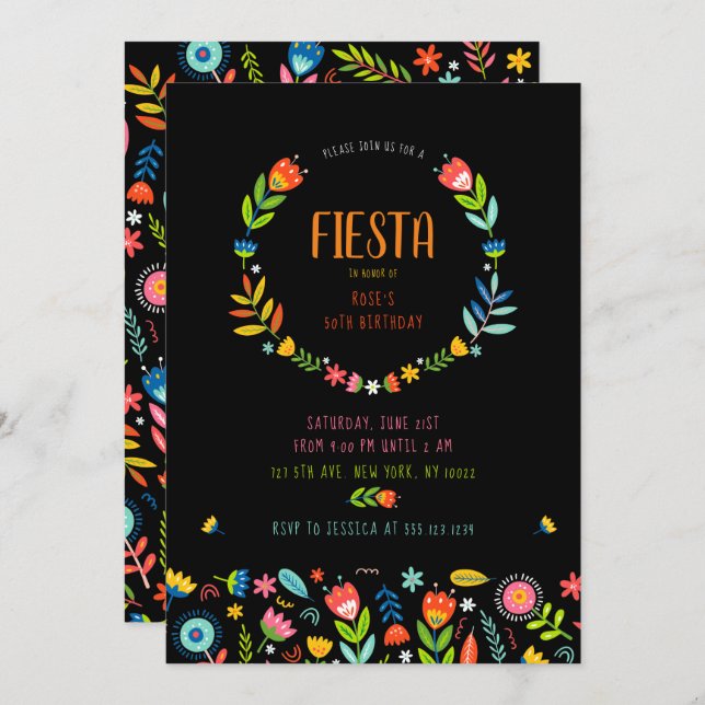 Floral Fiesta Birthday Invitations (Front/Back)