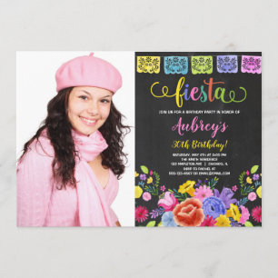 Floral fiesta birthday party photo invitation