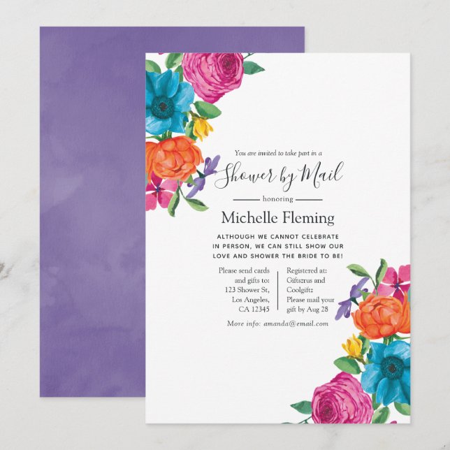 Floral Fiesta Bridal or Baby Shower by Mail Invitation (Front/Back)