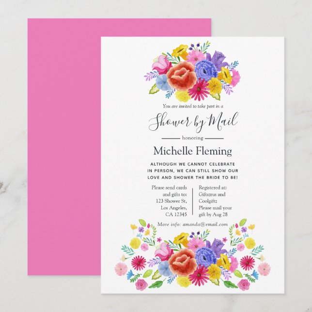 Floral Fiesta Bridal or Baby Shower by Mail Invitation (Front/Back)
