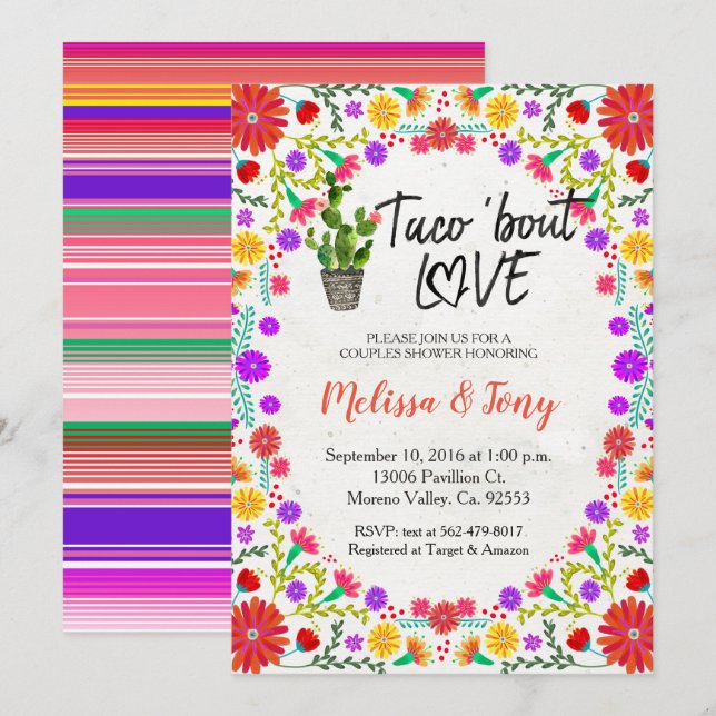 Floral Fiesta Couples Shower Invitation (Front/Back)