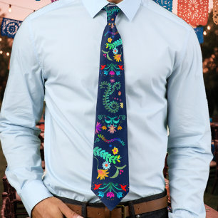 Floral Fiesta Mexican Folk Art Tie