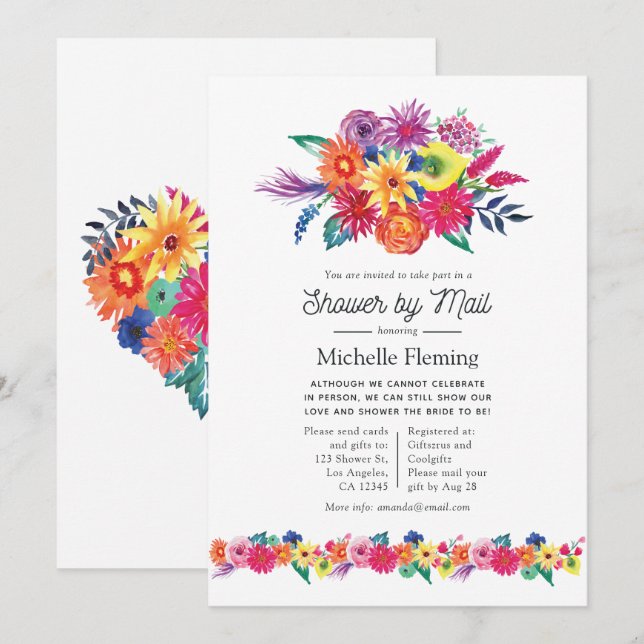 Floral Fiesta Shower by Mail Invitation (Front/Back)