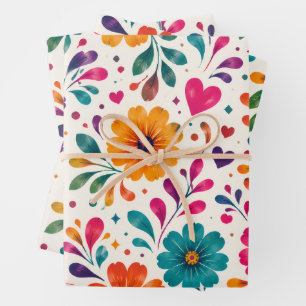Floral Fiesta Spanish Birthday Party Wrapping Paper Sheet
