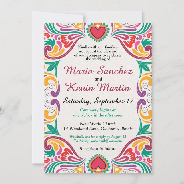 Floral Fiesta Spanish Wedding invitation (Front)