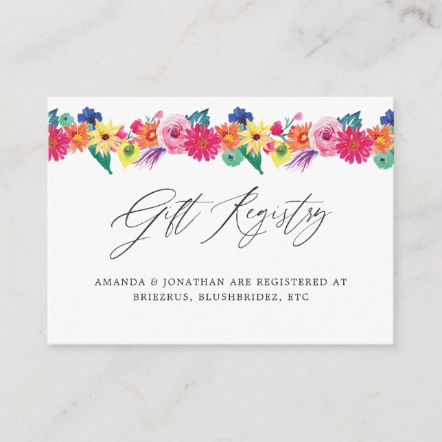 Floral Fiesta Wedding Gift Registry Enclosure Card (Front)