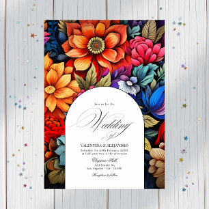 Floral Fiesta Wedding Photo & QR Code for Details Invitation