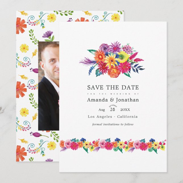 Floral Fiesta Wedding Photo Save The Date (Front/Back)