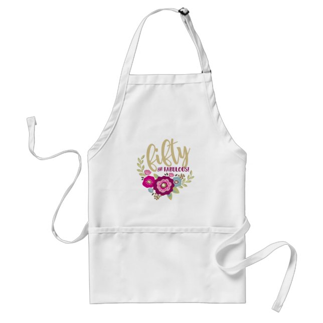 Floral Fifty Fabulous Pink Gold Birthday Party Standard Apron (Front)